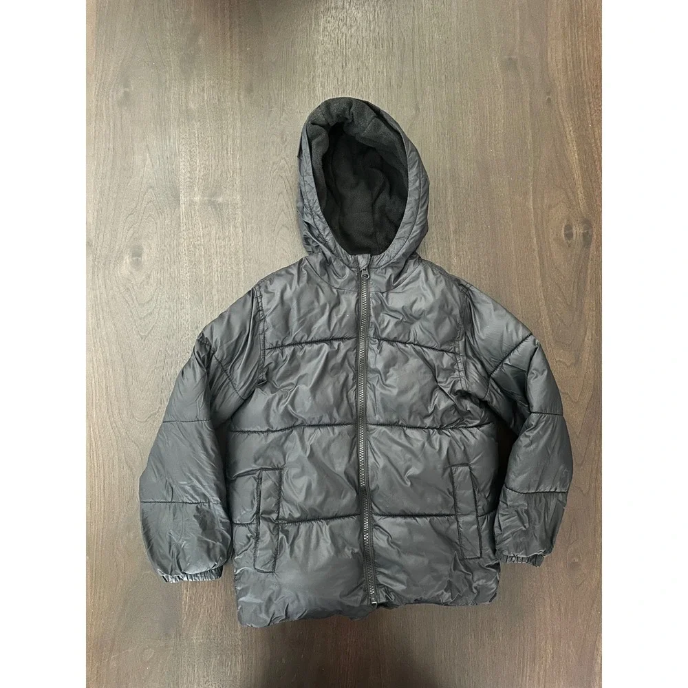 Old Navy Kids Black Puffer Jacket Hooded Fleece Lined Quilted Coat Size S 6-7